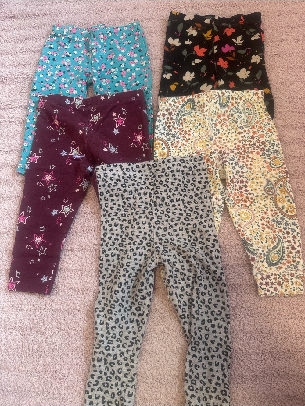 🌸 Girls 12M Leggings Bundle | Carter’s Floral Leopard Prints | 5 Pc *